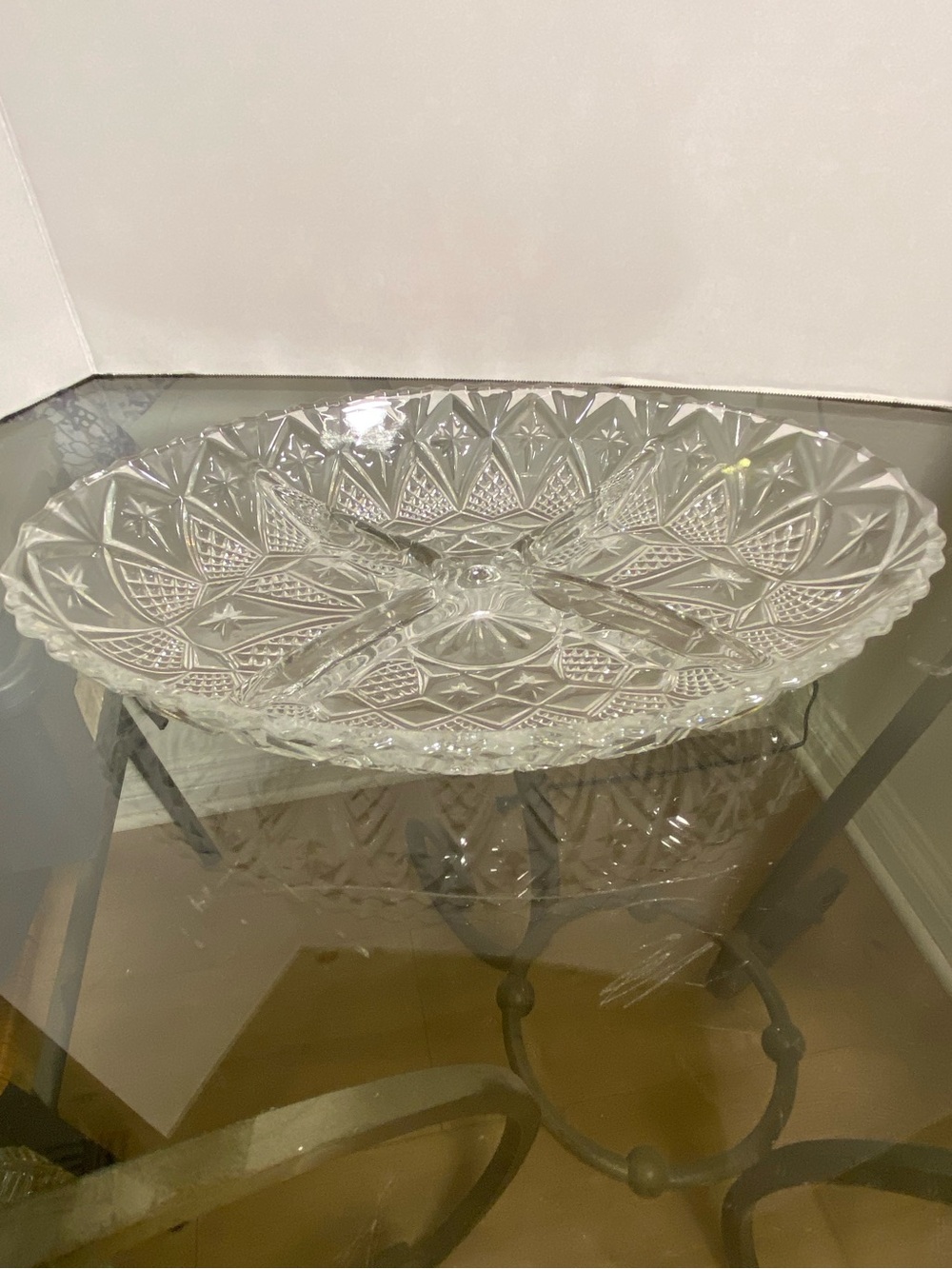 Vintage French Veropa Moldavia mid-century four section starburst relish dish.